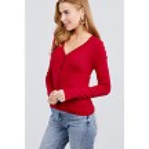 Active Usa Small Dark Red V-Neck Button Down Cardigan NWT - Picture 4 of 11